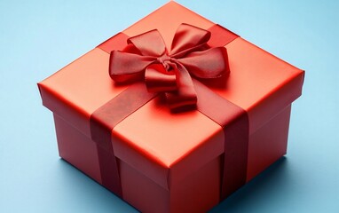 Obraz premium Red Gift Box with Satin Ribbon Bow Studio Shot