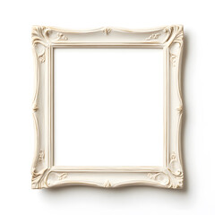 Antique white picture frame, vintage antique picture frame mock up isolated on white background.