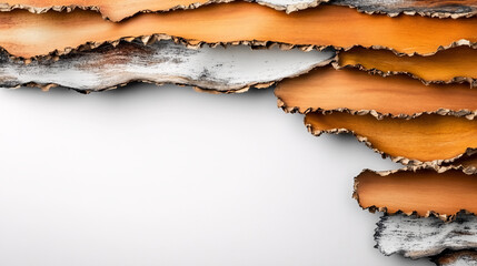 Layered torn paper textures in muted earth tones create natural aesthetic. warm hues of orange and brown evoke sense of warmth and organic beauty, perfect for design projects