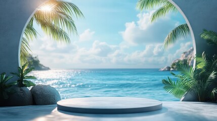 Fototapeta premium The calming blue tones beautifully merge with serene ocean vistas in an abstract, dreamlike vacation atmosphere, all captured during the enchanting golden hour