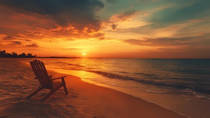 Basking in the serene beauty of a beachfront sunset, I sit in a solitary chair, listening to the gentle waves while gazing out at the tranquil ocean