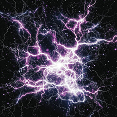 intertwined lightning formation with overlapping arcs of bright white and neon purple light