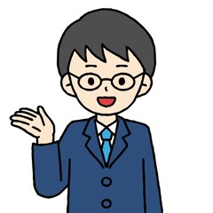 案内をするスーツの男性