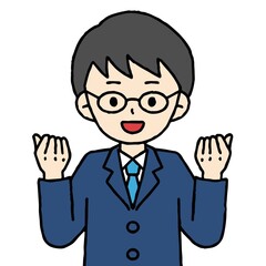 ガッツポーズをするスーツの男性
