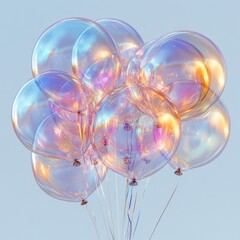 Colorful reflective balloons against clear sky capturing light and joy