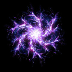 intertwined lightning formation with overlapping arcs of bright white and neon purple light