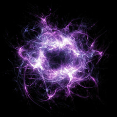 intertwined lightning formation with overlapping arcs of bright white and neon purple light
