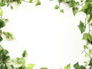 A border of green leaves on a white background, ideal for nature-themed designs or invitations.