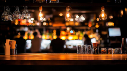 cozy bar scene featuring illuminated bottles and glasses, creating warm atmosphere. wooden counter and soft lighting enhance inviting ambiance for patrons