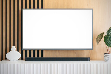 Obraz premium Modern living room interior with blank smart TV.