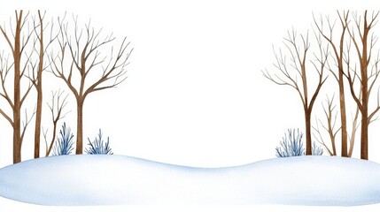 Obraz premium Serene Winter Landscape with Bare Trees and Gentle Snow Covering the Ground