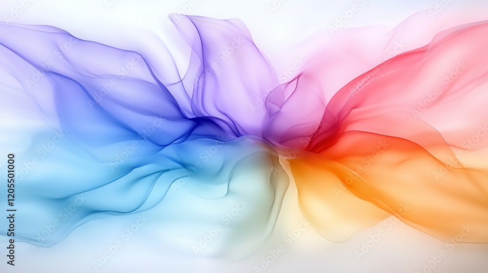 Poster a colorful, flowing piece of fabric with a rainbow of colors. the image is abstract and has a dreamy