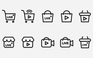 set of online shopping live streaming outline icons .e commerce live video vector thin line icon isolated on background