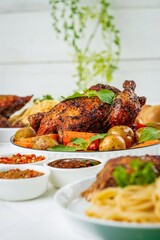 grilled chicken with vegetables and lemon