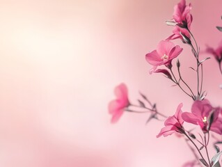 A delicate arrangement of pink flowers against a soft pastel background.