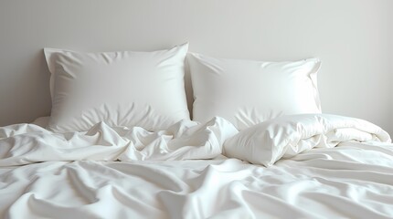 White sheets and pillows, messy bed concept