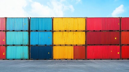 Fototapeta premium Industrial Supply Chain Management Logistic Transportation Business Economic Colorful shipping containers against the sky.