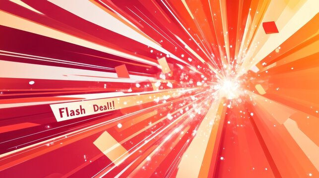 Dynamic abstract red and orange shapes with a burst of light and Flash Deal message - Powered by Adobe