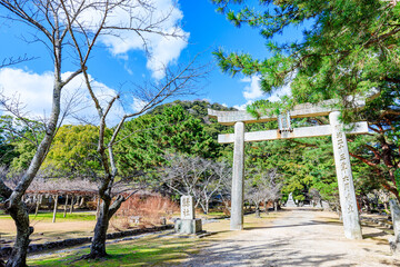 冬の萩城跡　志都岐山神社　山口県萩市　Hagi castle ruins in winter. Shizukiyama Shrine. Yamaguchi Pref, Hagi City.