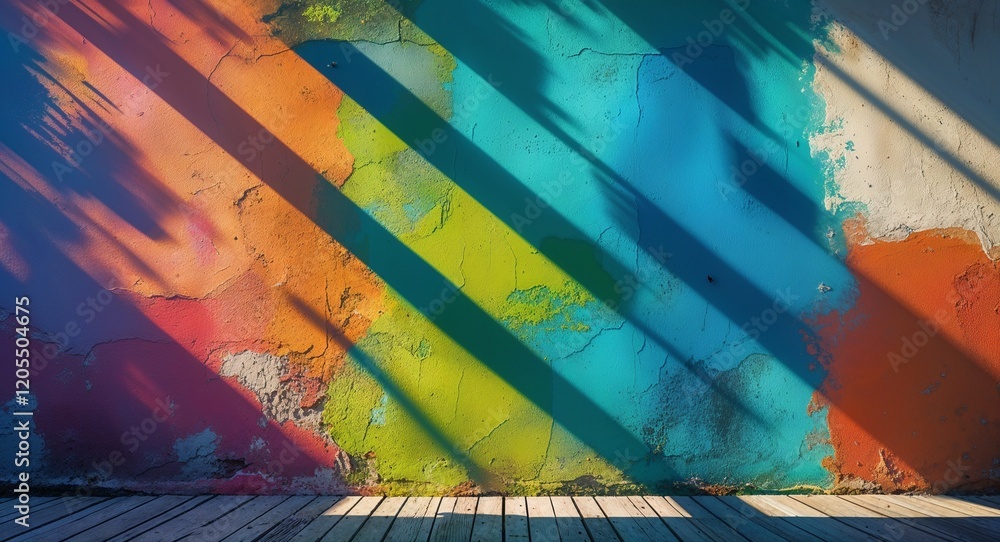 Poster dynamic light and shadow patterns on colorful painted wall