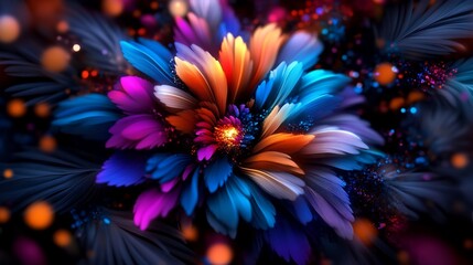 Obraz premium Abstract Colorful Flower in Dark Background, Vibrant Digital Art