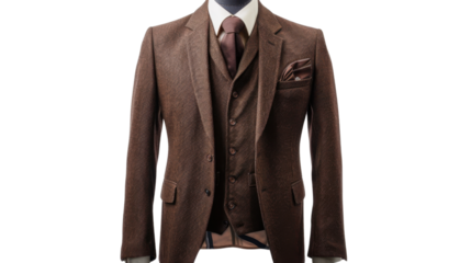 Brown suit vest jacket on transparent background