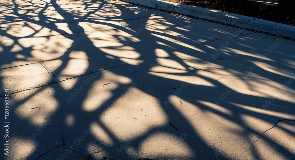 Poster faint shadow patterns from tree branches on sunlit pavement