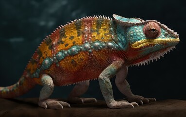 Chameleon with Vibrant Colors and Detailed Skin