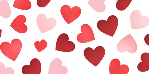 Valentine's Day Seamless Heart Pattern: Red and Pink Paper Cutout Design on White Background