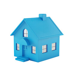 Modern Blue House Architectural 3D Render with Detailed Stud Framework and Clean Design Isolated on Transparent Background