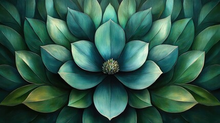 Vibrant green and blue floral design with layered petals, creating a serene and calming background