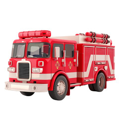Fire Truck 3D Render Concept Model with Detailed Design, Isolated on Transparent Background