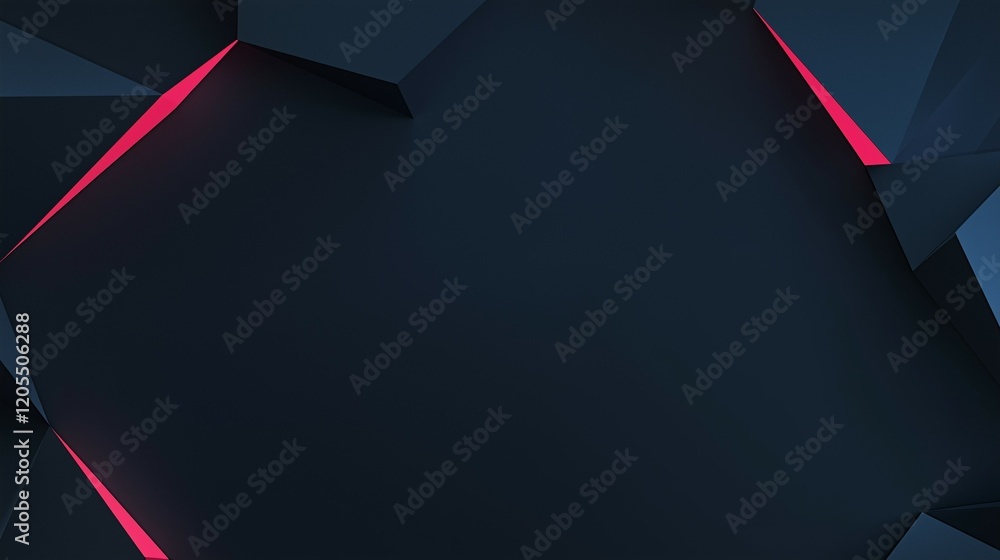 Poster 3d render of a dark abstract background with low-poly triangles, a color palette of black, blue, and