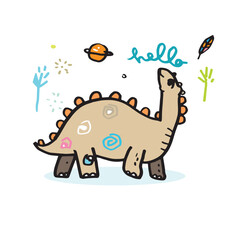 Obraz premium Little cute dinosaur,Cute dinosaur illustration as doodle vector for baby and kid