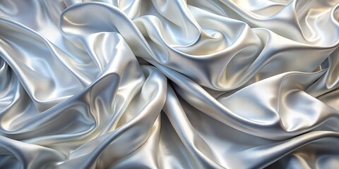 Obraz premium Abstract Silver White Silky Wavy Fabric Background - Vertical Texture