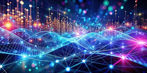 Obraz premium Futuristic AI Network: Abstract Data Flow & Binary Code Wallpaper
