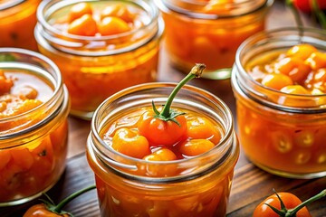 Macro Photography: Vibrant Habanero Jelly in Glass Jars