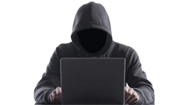 Mysterious Hacker Working on Laptop in Dark Digital Security Concept Cybersecurity Anonymous Person Internet Crime