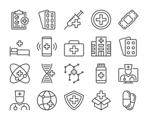 Medical icons. Medical and health line icon set. Editable Stroke.