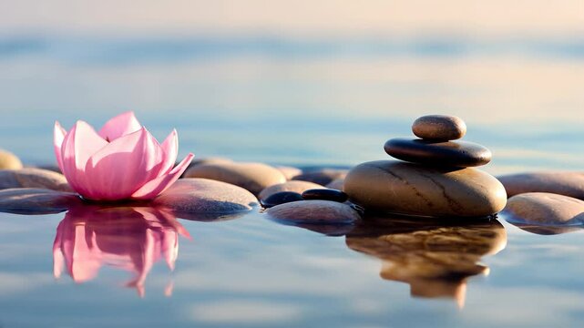 Spa still life with water lotus and zen stone in a serenity pool