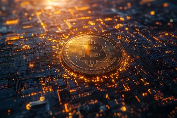Bitcoin Coin With Blockchain Technology Glow
