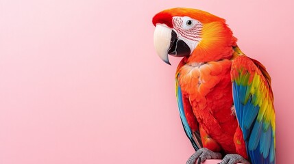 exotically colored parrot on a pink background