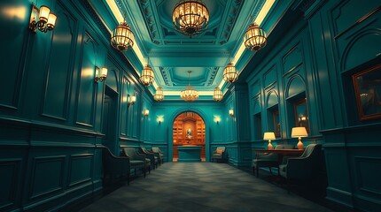 Fototapeta premium Luxurious Teal Hallway with Classic Architecture
