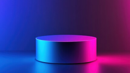 Cylindrical platform with blue and pink gradient lighting against dark background