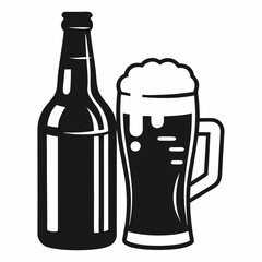 beer silhouette,glass beer bottle icon shape symbol. beer Black vector illustration
