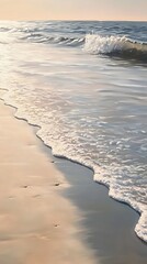 Tranquil Beach Scene with Gentle Waves Lapping at Shoreline