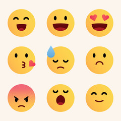 Set of Cute Emoji Faces - Expressions of Happiness, Love, Sadness, and Anger