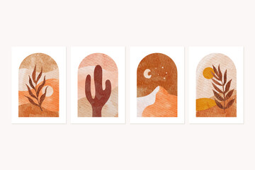 Abstract Desert Cactus Watercolor Art Collection