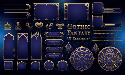 Set of Gothic Fantasy Elements for user interface, poster, video. Fantasy magic HUD. Template for rpg game interface. Vector Illustration EPS10