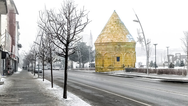 Cimcime Hatun Turbesi or Cimcime Hatun Tomb in a serene winter Erzurum